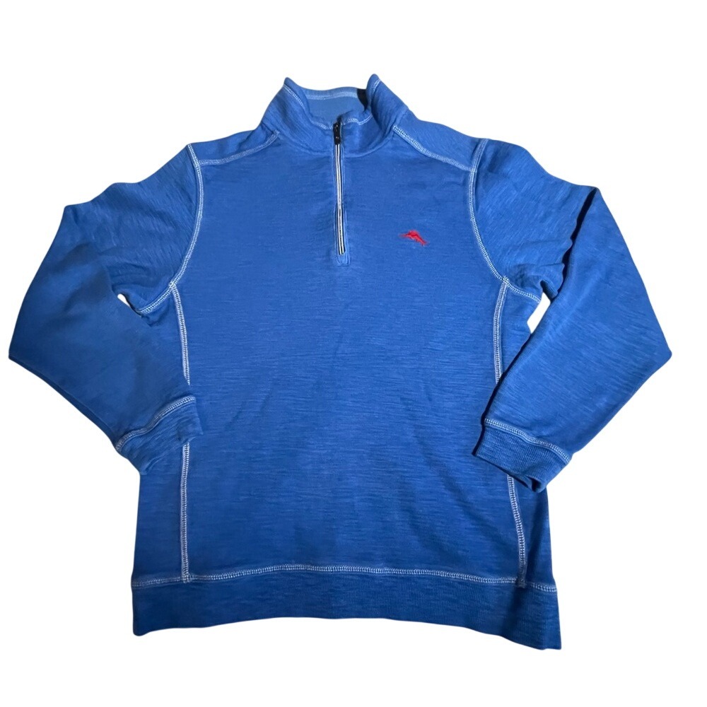 Tommy Bahama Mens‎ Blue Pima Cotton Tencel Quarter Zip Pullover Sweater Size M - Picture 2 of 5